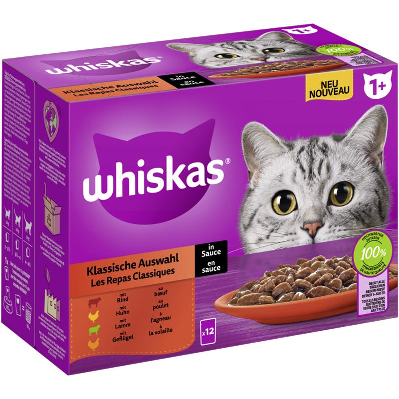 Whiskas Portionsbeutel Multipack 1+ Klassische Auswahl in Sauce 12 x 85g