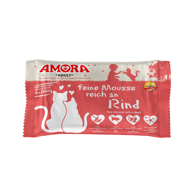 AMORA Cat PB Flowpack feine Mousse reich an Rind 4x100g