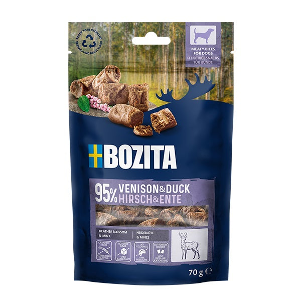 Bozita Dog Purely Adult Active mit Rentier 11 kg & 2 x GRATIS Bozita Snacks (Ente, Hirsch)