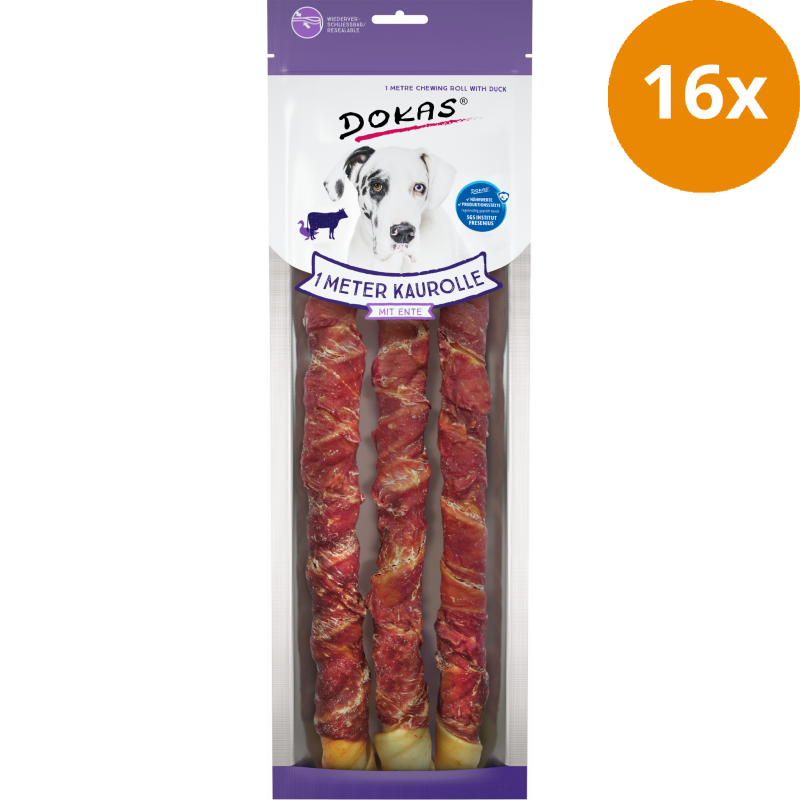 DOKAS 1 Meter Kaurolle mit Ente (Rinderhaut) 315 g | Hundesnack