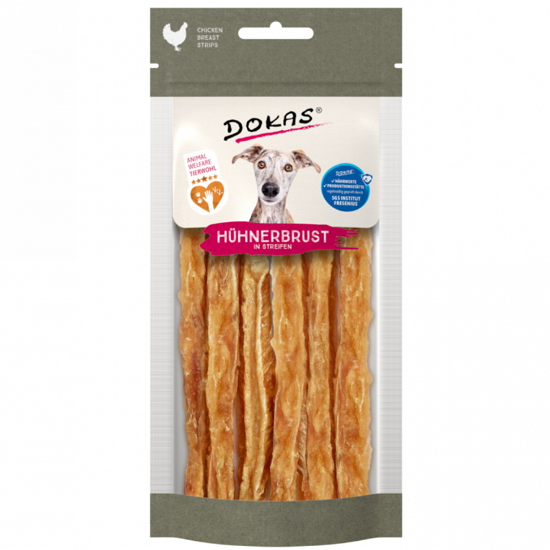 DOKAS Hühnerbrust in Streifen 50 g | Hundesnack