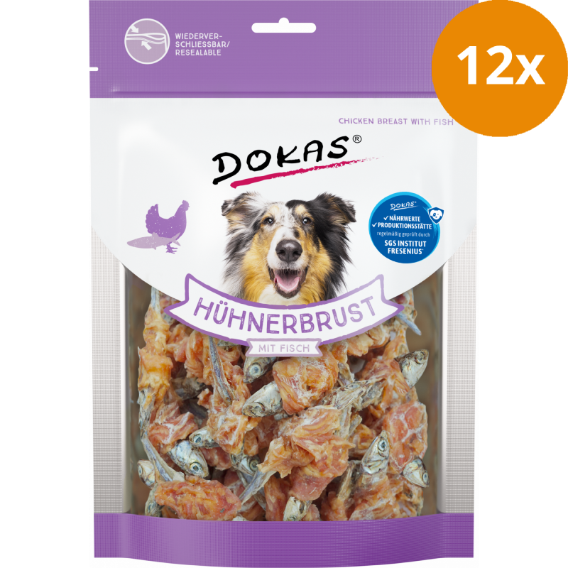 DOKAS Hühnerbrust mit Fisch 220 g | Hundesnack