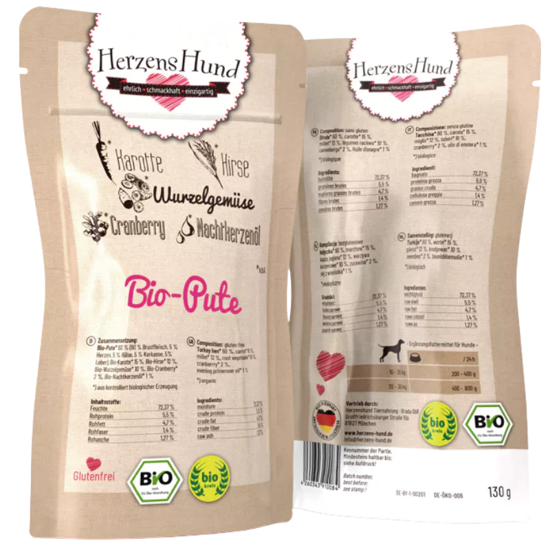 HerzensHund Bio Pute mit Bio Gemüse 130 g