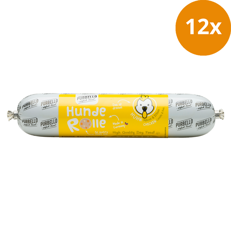 PURBELLO HundeRolle Huhn mit Möhren & Erbsen 400 g