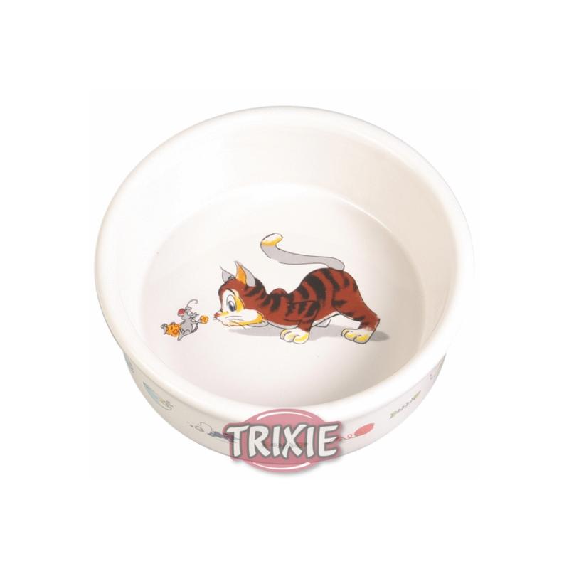 Trixie Napf mit Motiv, Katze, Keramik 0,2 l  11 cm, weiß