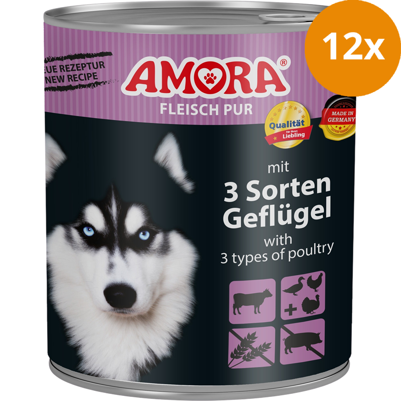 AMORA Fleisch Pur Adult 3 Sorten Geflügel 800 g