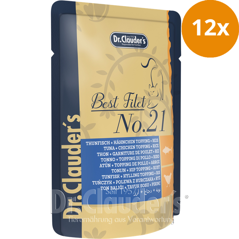 Dr.Clauder's Best Filet No. 21 Thunfisch & Hähnchen Topping und Reis 100 g