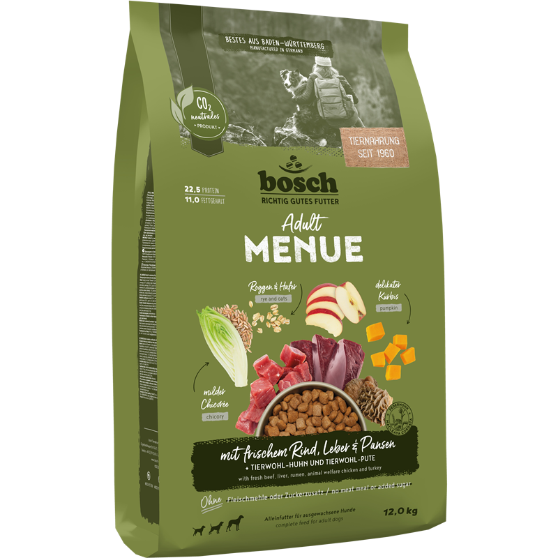 Kombipaket bosch HPC MENUE Adult Rind + bosch Fruitees frisches Geflügel & Mango