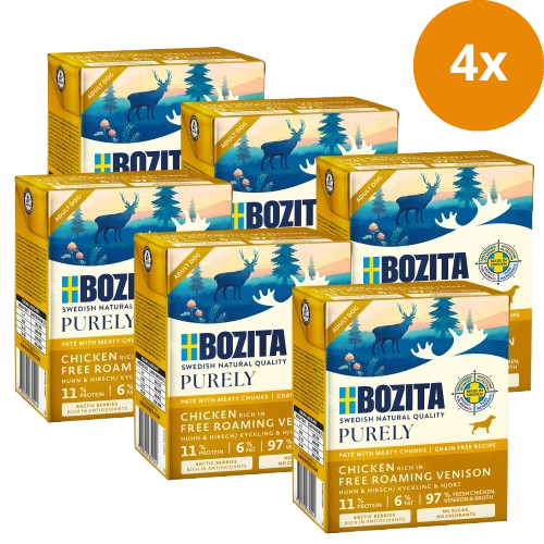 Bozita Purely Paté mit Hirsch 24 x 370 g Tetra + GRATIS TRIXIE Napf