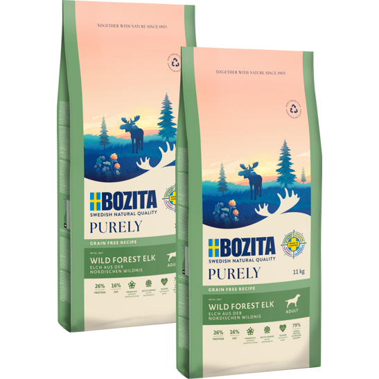 Bozita Dog Purely Adult Elch 2 x 11 kg + GRATIS Bozita Purely Paté mit Elch 6 x 370 g Tetra