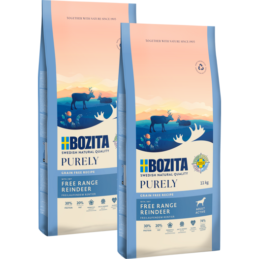 Bozita Dog Purely Adult Active Rentier 2 x 11 kg + GRATIS TRIXIE Napf