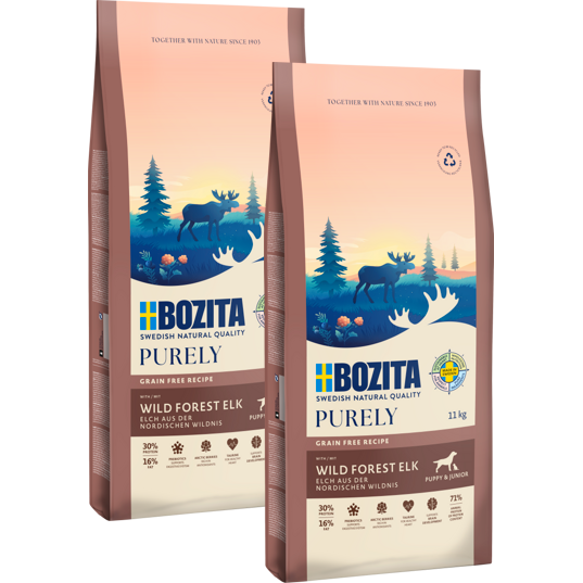 Bozita Dog Purely Puppy & Junior Small Elch 2 x 11 kg + GRATIS TRIXIE Napf