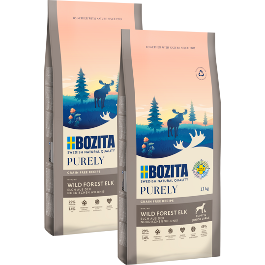 Bozita Dog Purely Puppy & Junior Large Elch 2 x 11 kg + GRATIS TRIXIE Napf