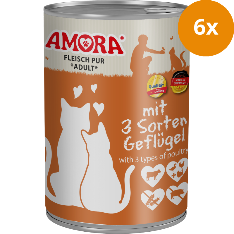 AMORA Fleisch Pur 3 Sorten Geflügel 6 x 400 g