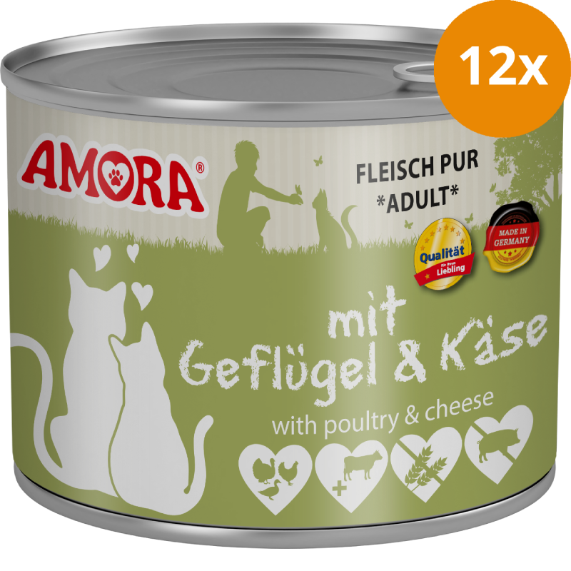 AMORA Fleisch Pur Geflügel & Käse 12 x 200 g