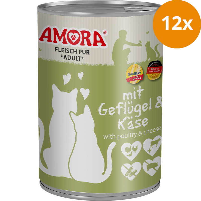 AMORA Fleisch Pur Geflügel & Käse 12 x 400 g