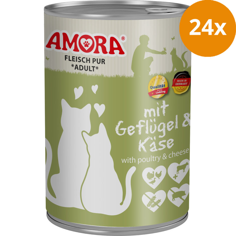 AMORA Fleisch Pur Geflügel & Käse 24 x 400 g