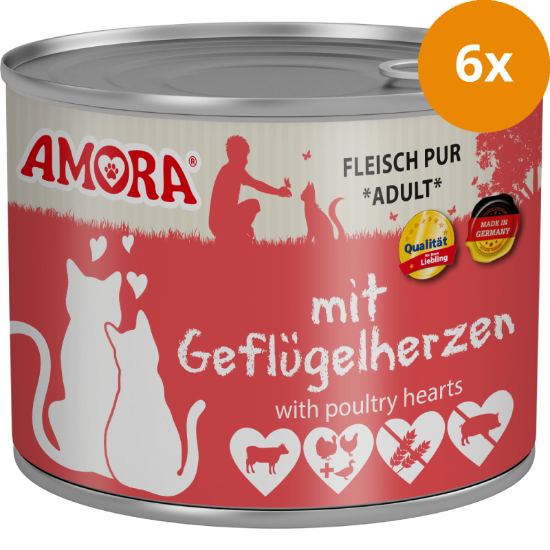 AMORA Fleisch Pur Adult Geflügelherzen 6 x 200 g