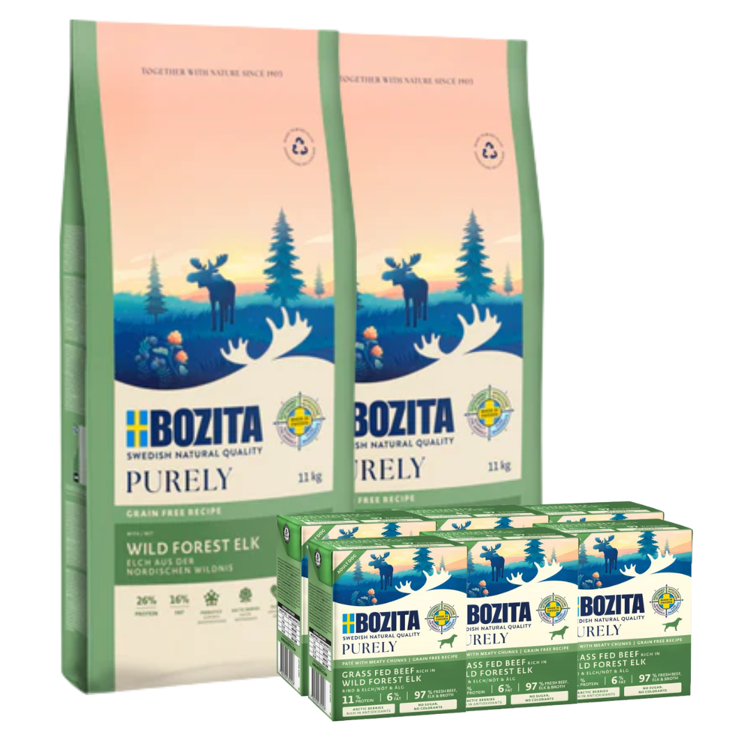 Bozita Dog Purely Adult Elch 2 x 11 kg + GRATIS Bozita Purely Paté mit Elch 6 x 370 g Tetra