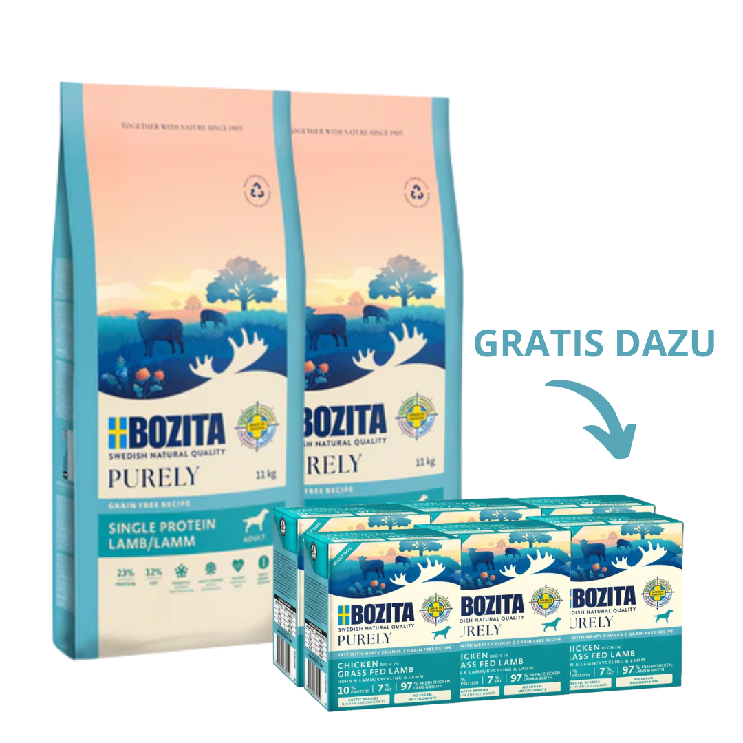 Bozita Dog Purely Adult Lamm 2 x 11 kg + GRATIS Bozita Purely Paté mit Lamm 6 x 370 g Tetra