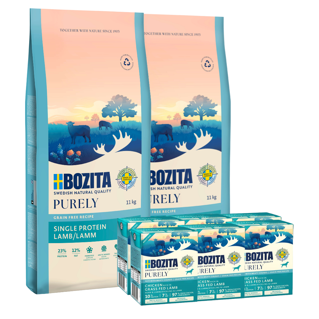 Bozita Dog Purely Adult Lamm 2 x 11 kg + GRATIS Bozita Purely Paté mit Lamm 6 x 370 g Tetra