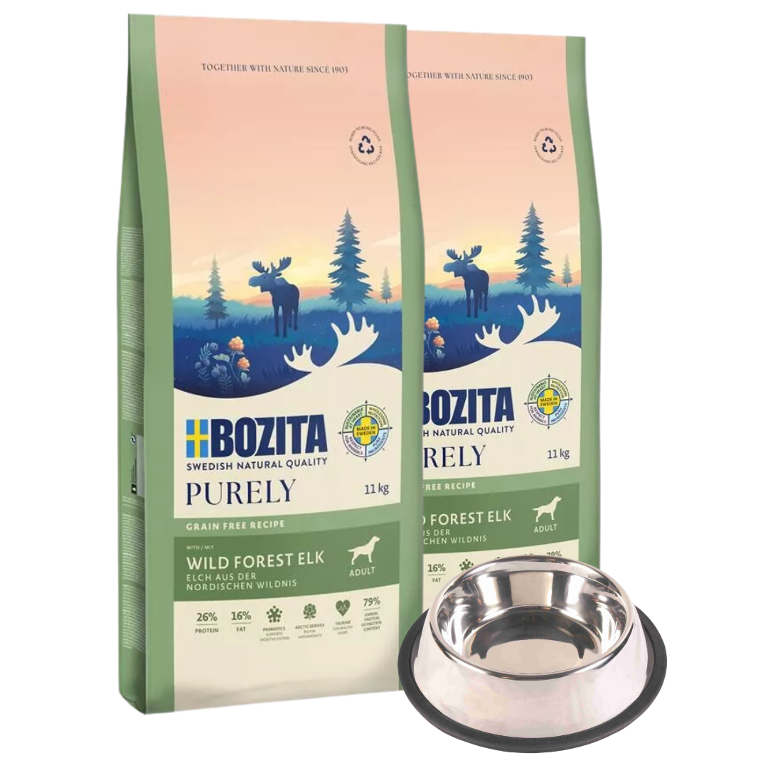 Bozita Dog Purely Adult Elch 2 x 11 kg + GRATIS TRIXIE Napf