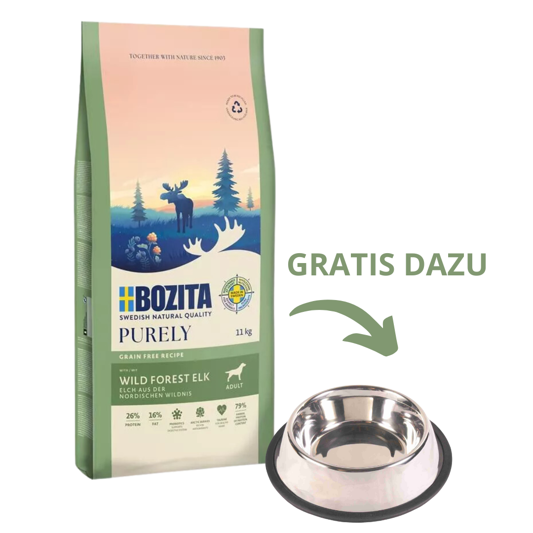 Bozita Dog Purely Adult Elch 11 kg + GRATIS TRIXIE Napf