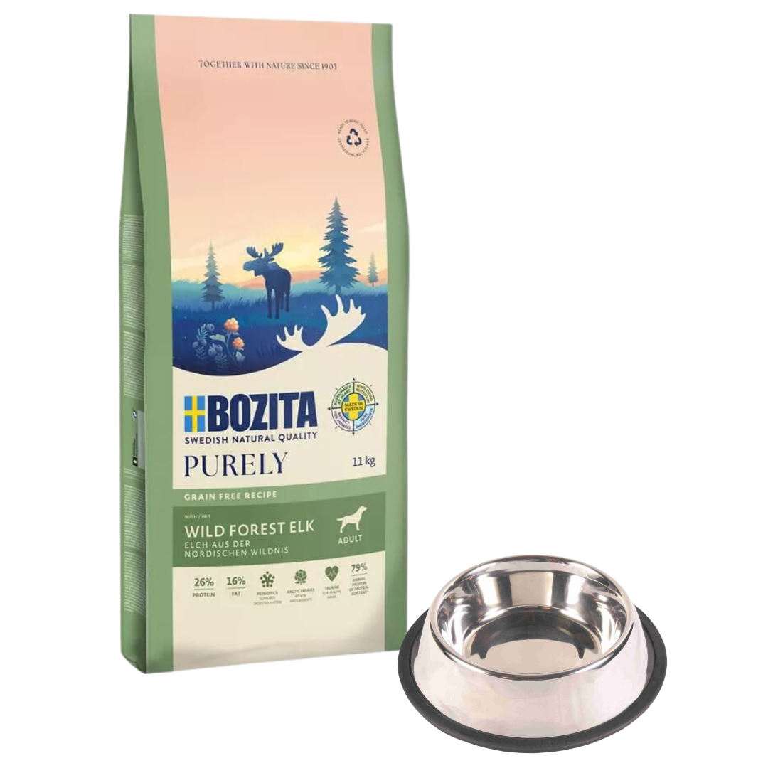 Bozita Dog Purely Adult Elch 11 kg + GRATIS TRIXIE Napf