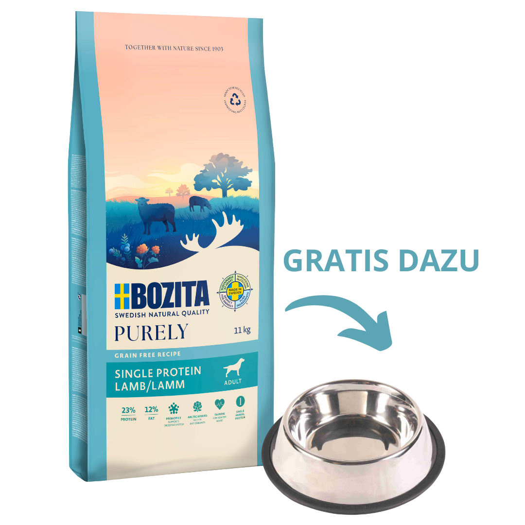 Bozita Dog Purely Adult Lamm 11 kg + GRATIS TRIXIE Napf