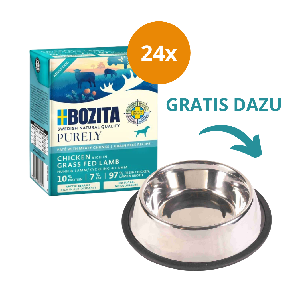 Bozita Purely Paté mit Lamm 24 x 370 g Tetra + GRATIS TRIXIE Napf