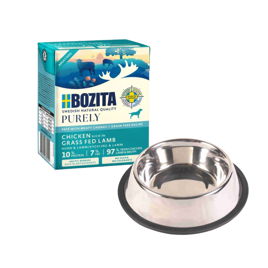 Bozita Purely Paté mit Lamm 24 x 370 g Tetra + GRATIS TRIXIE Napf