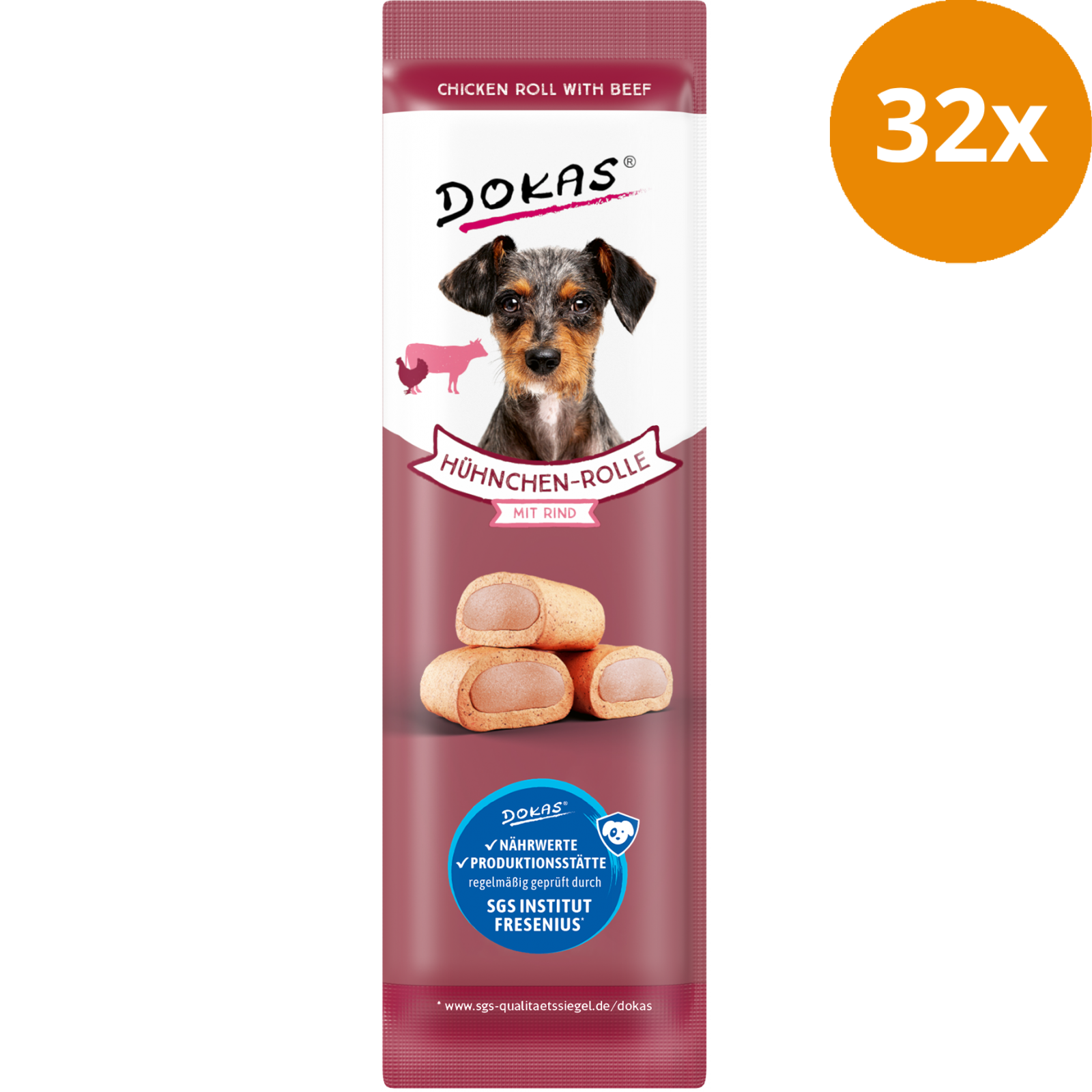 DOKAS Hühnchen-Rolle mit Rind 10 g | Hundesnack