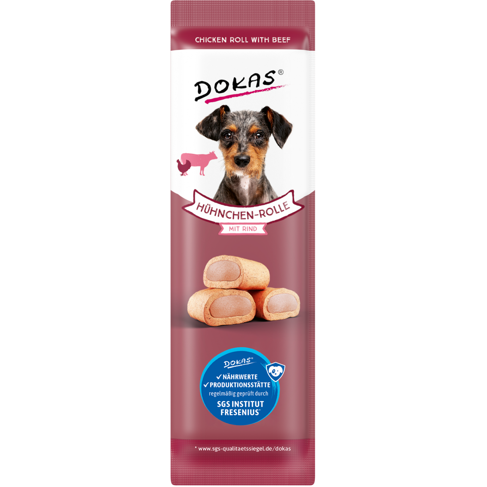 DOKAS Hühnchen-Rolle mit Rind 10 g | Hundesnack