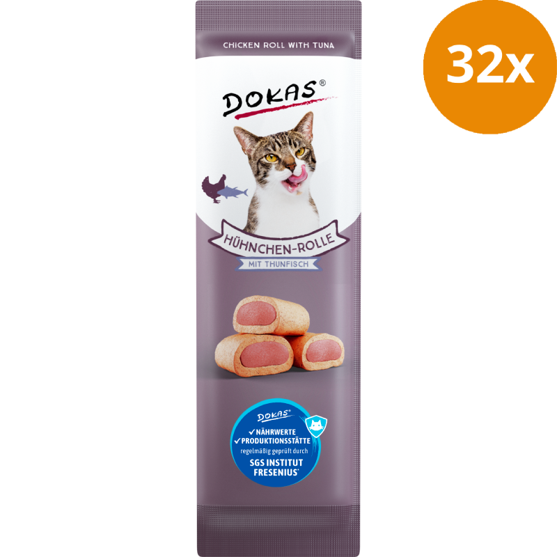 DOKAS Hühnchen-Rolle mit Thunfisch 10 g | Katzensnack