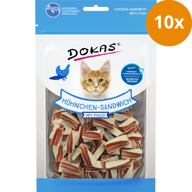 DOKAS Hühnchen Sandwich mit Fisch 70 g | Katzensnack