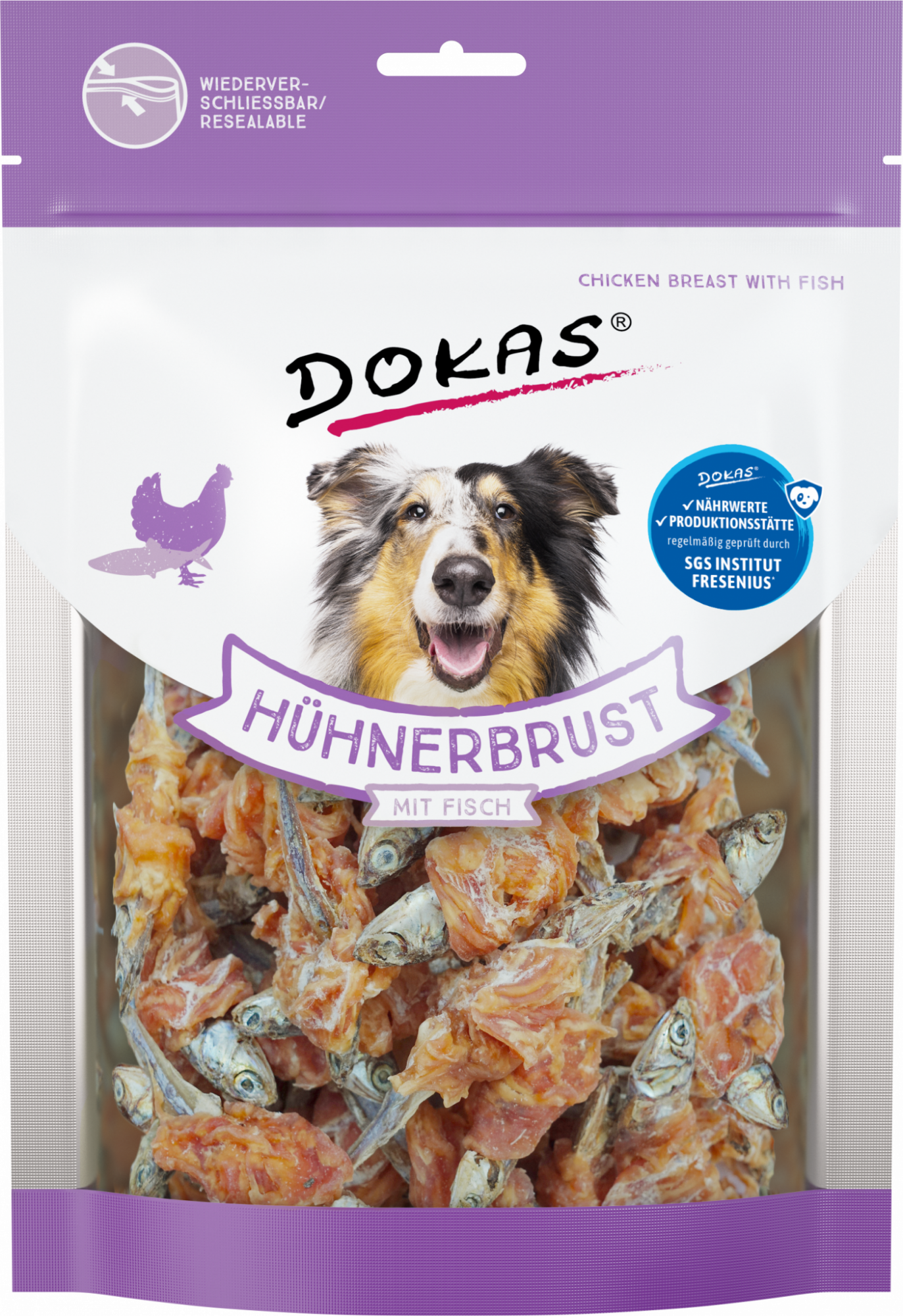 DOKAS Hühnerbrust mit Fisch 220 g | Hundesnack