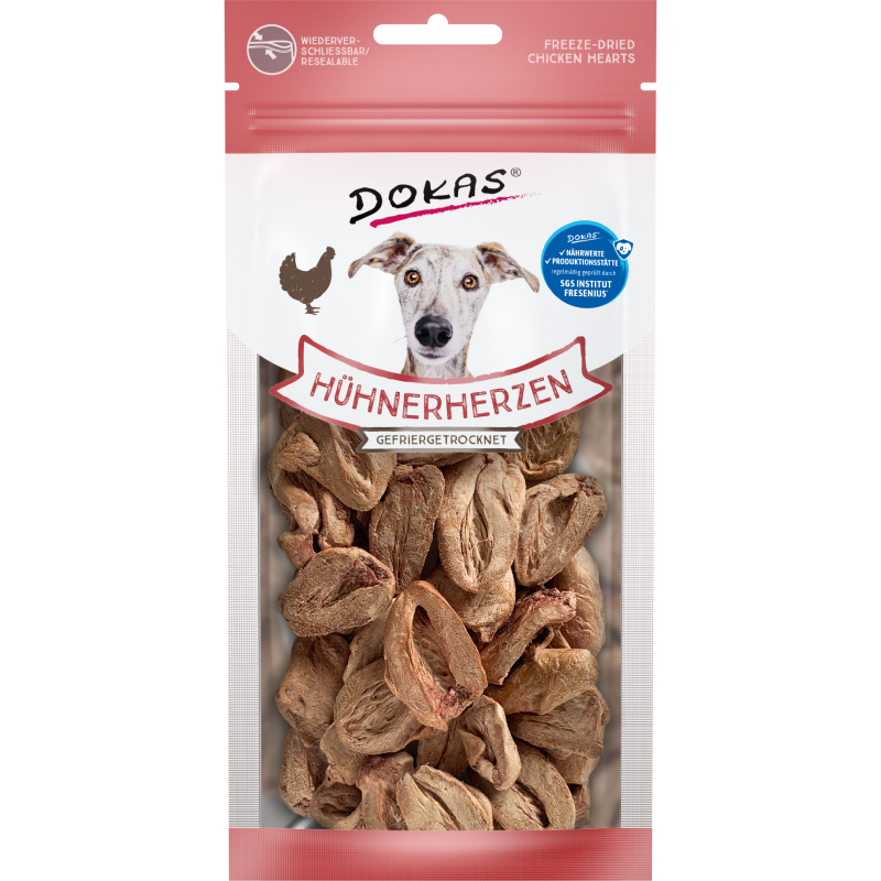 DOKAS Hühnerherzen gefriergetrocknet 22 g | Hundesnack