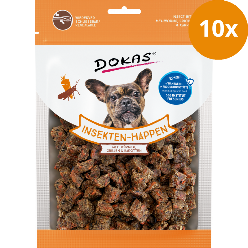 DOKAS Insekten-Happen Mehlwürmer, Grillen, Karotte 100 g | Hundesnack