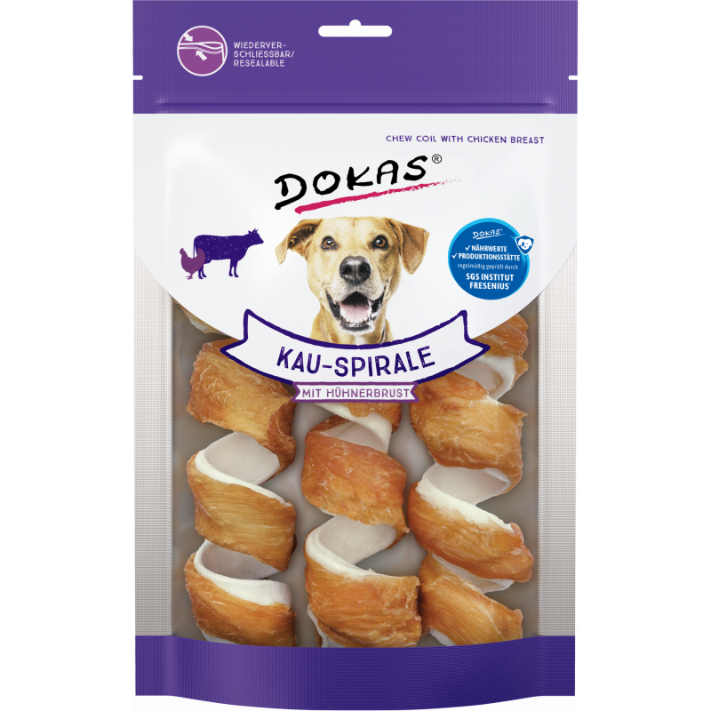 DOKAS Kau-Spirale mit Hühnerbrustfilet 110 g | Hundesnack