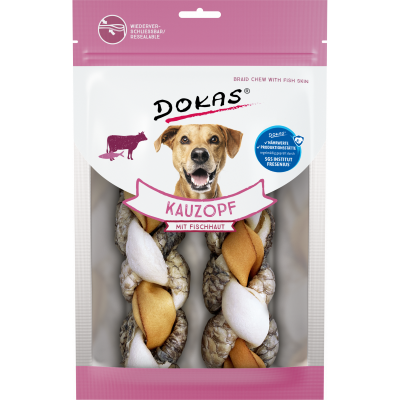 DOKAS Kauzopf mit Fischhaut 120 g | Hundesnack