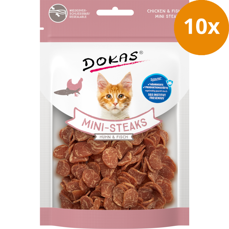 DOKAS Mini-Steaks Huhn & Fisch 25 g | Katzensnack