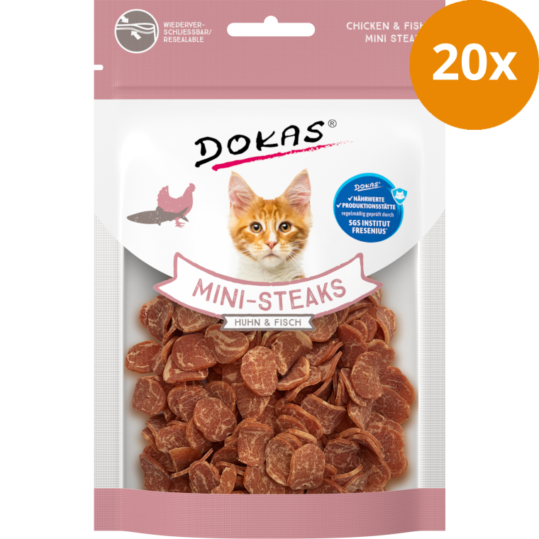 DOKAS Mini-Steaks Huhn & Fisch 25 g | Katzensnack