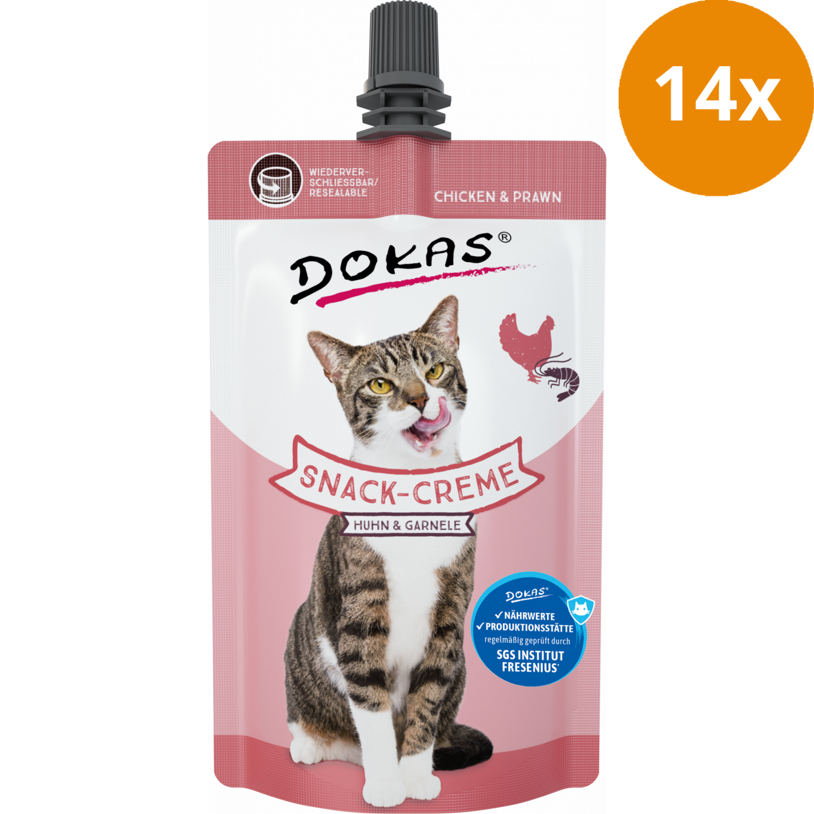 DOKAS Snack-Creme für Katzen Huhn & Garnele 90 g | Katzensnack