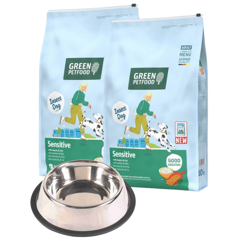Green Petfood Dog Sensitive with Insects 2 x 10 kg + GRATIS TRIXIE Napf
