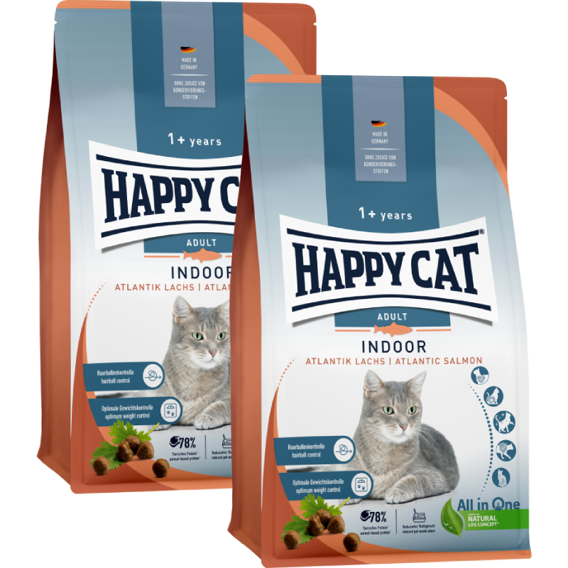 Sparpaket Happy Cat Indoor Atlantik Lachs 2 x 4 kg