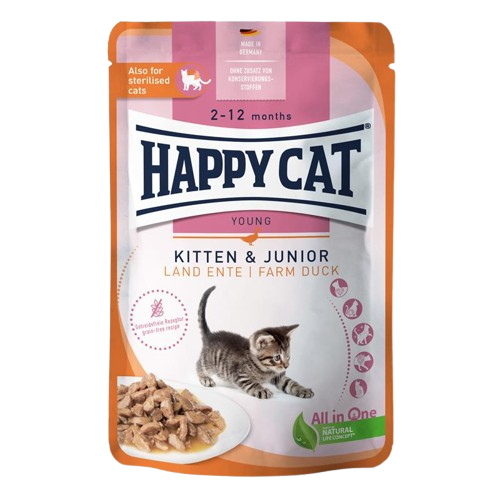 Happy Cat PB Young Meat in Sauce Kitten & Junior Land Ente 85 g