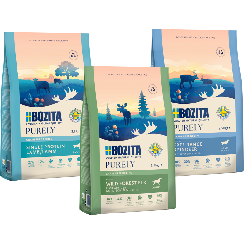 Kombipaket Bozita Dog Purely Elch, Lamm, Rentier + Bozita Purely Paté mit Lachs 6 x 370 g Tetra