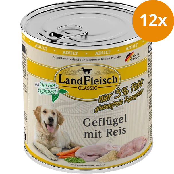 LandFleisch Dog Classic Geflügel mit Reis & Gartengemüse extra mager 800 g