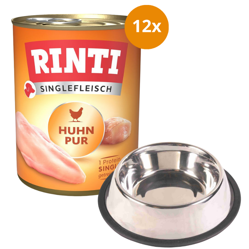 Rinti Singlefleisch Huhn Pur 12 x 800 g + GRATIS TRIXIE Napf